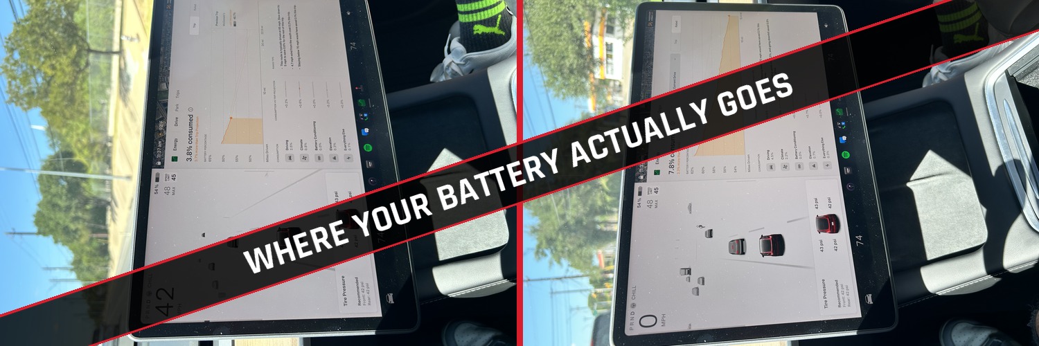 Tesla Model Y touchscreen showing the Energy app with Drive and Trip data
