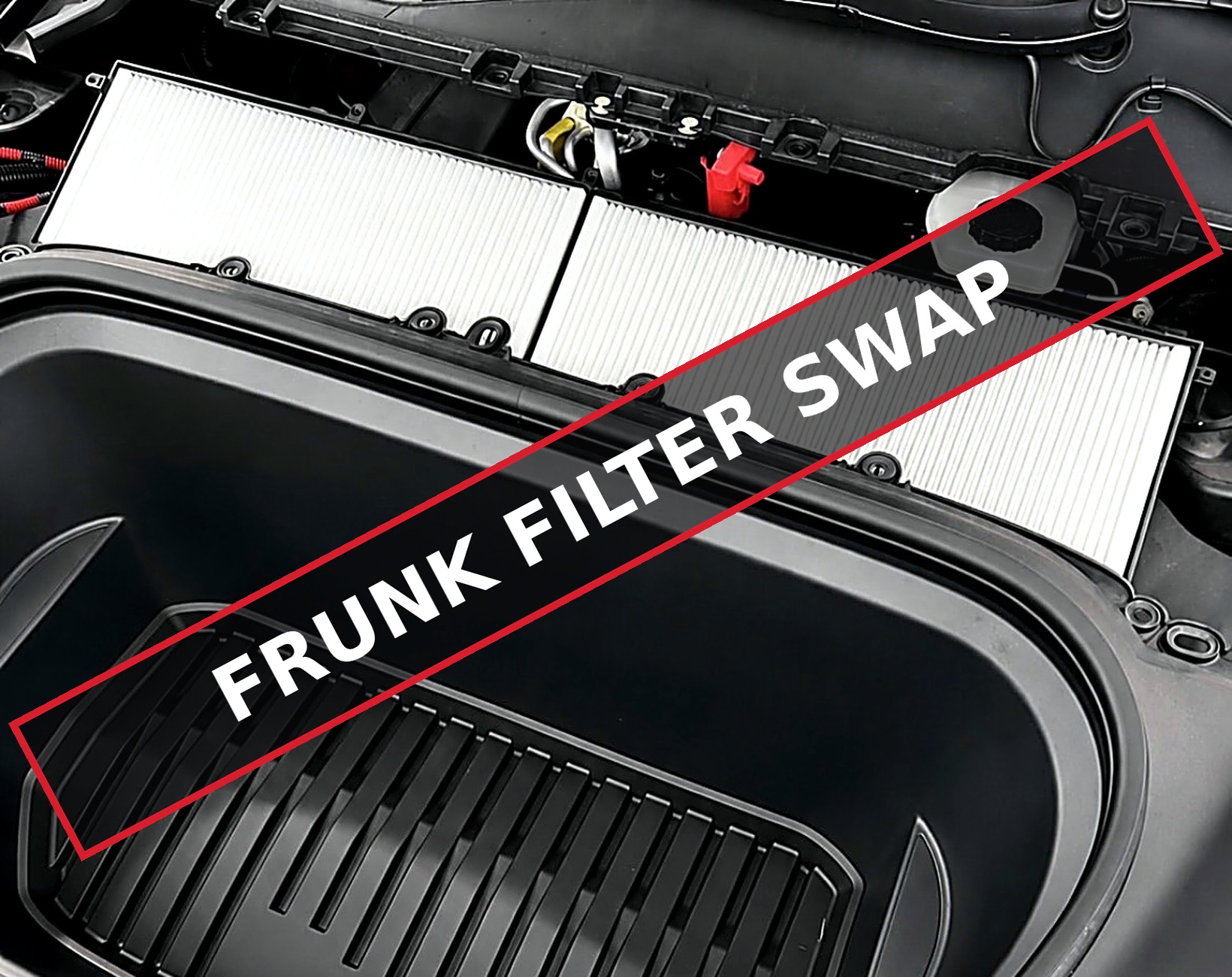 Frunk HEPA and carbon filter panels installed above the Tesla Model Y frunk bin
