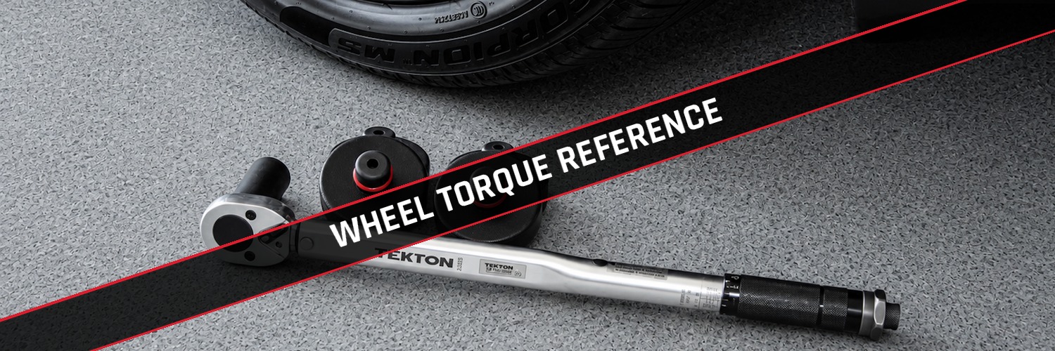 Torque wrench and lug nut socket set beside a Tesla Model Y wheel